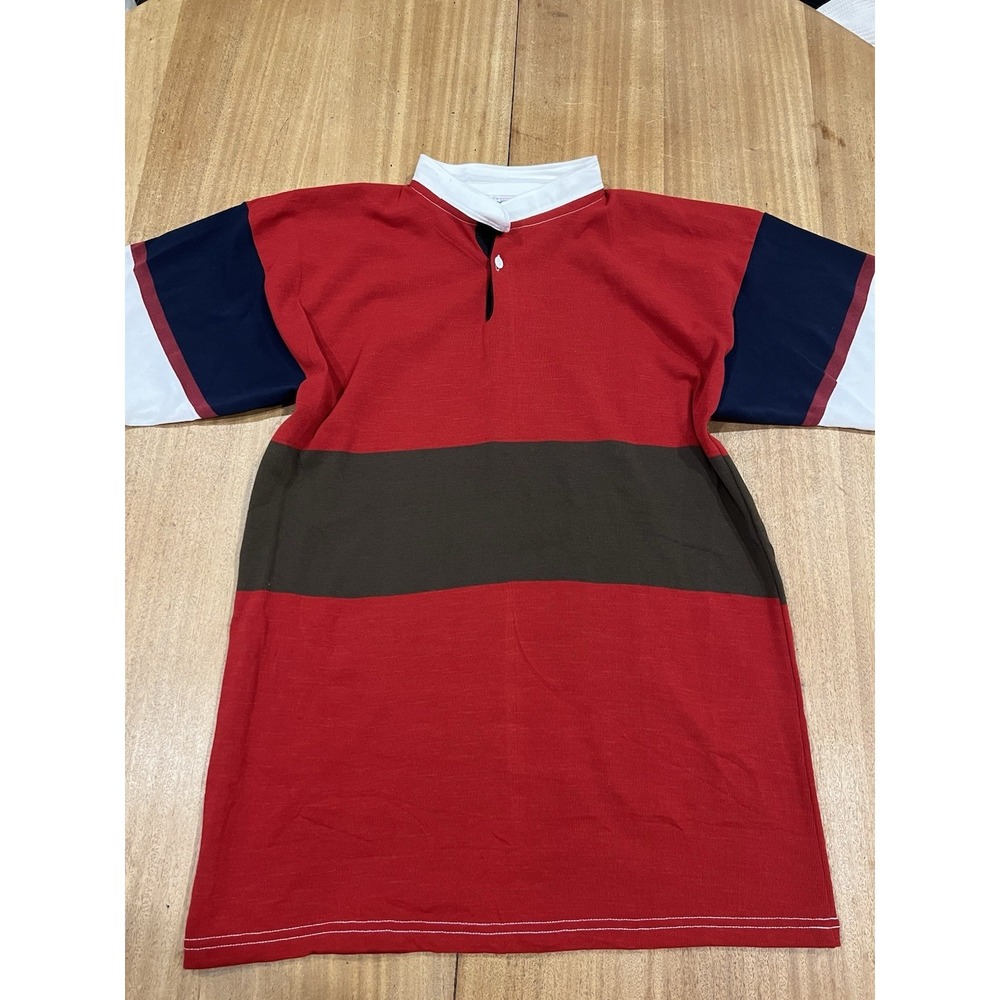 Halbro Rugby Imports Men's Rugby‎ Short Sleeve Polo  L 42 Banded Collar Red VTG